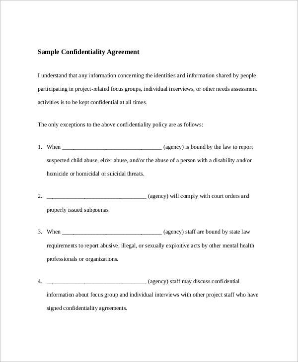 sample confidentiality agreement