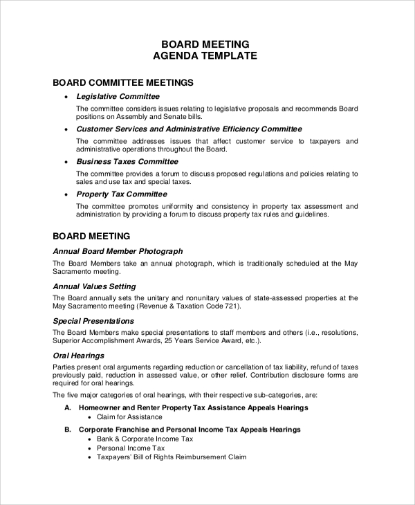 advisory board meeting agenda template