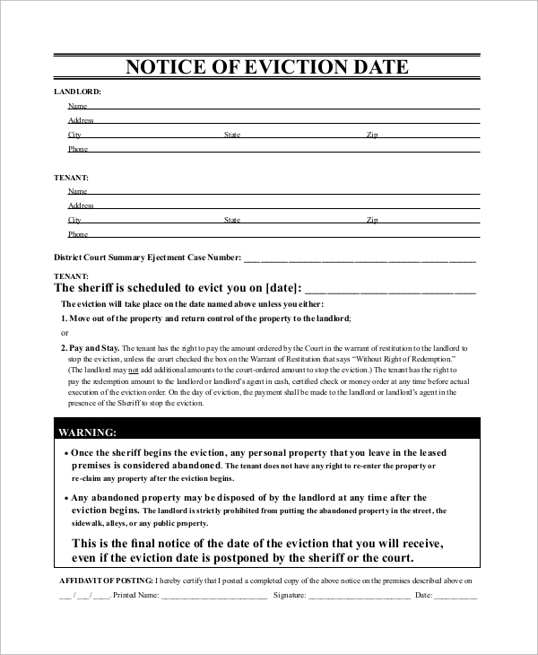 notice of eviction date