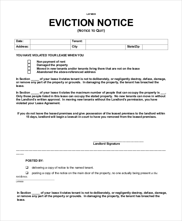 FREE 9 Sample Eviction Notice Templates In MS Word PDF