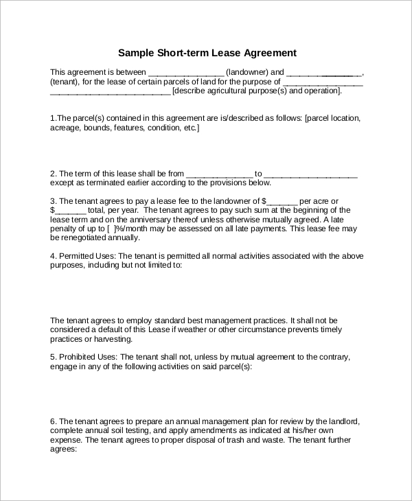 short term lease agreement