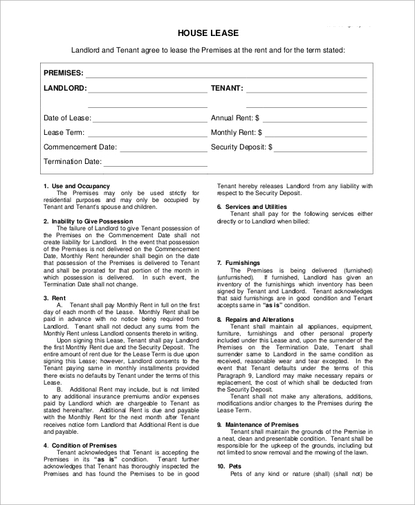 house lease agreement