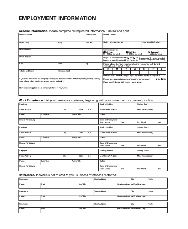 Free 9 Sample Job Application Forms In Pdf Ms Word