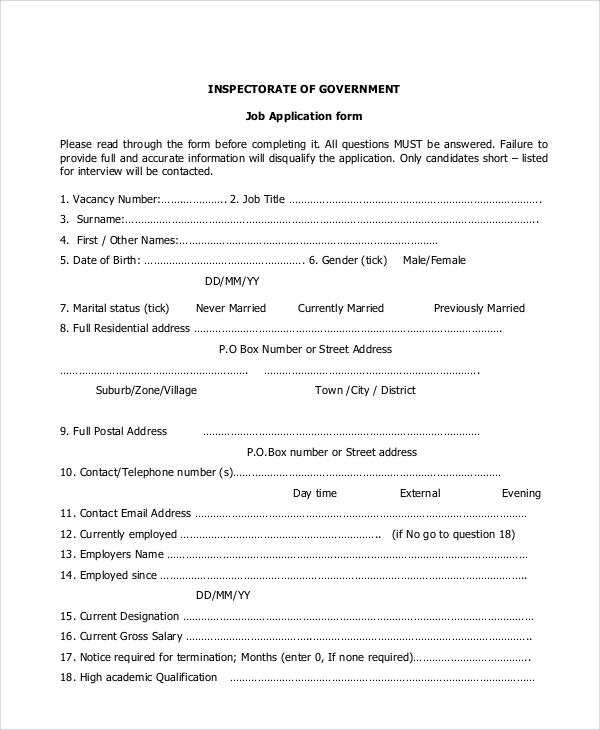 Free 9 Sample Job Application Forms In Pdf Ms Word 4674