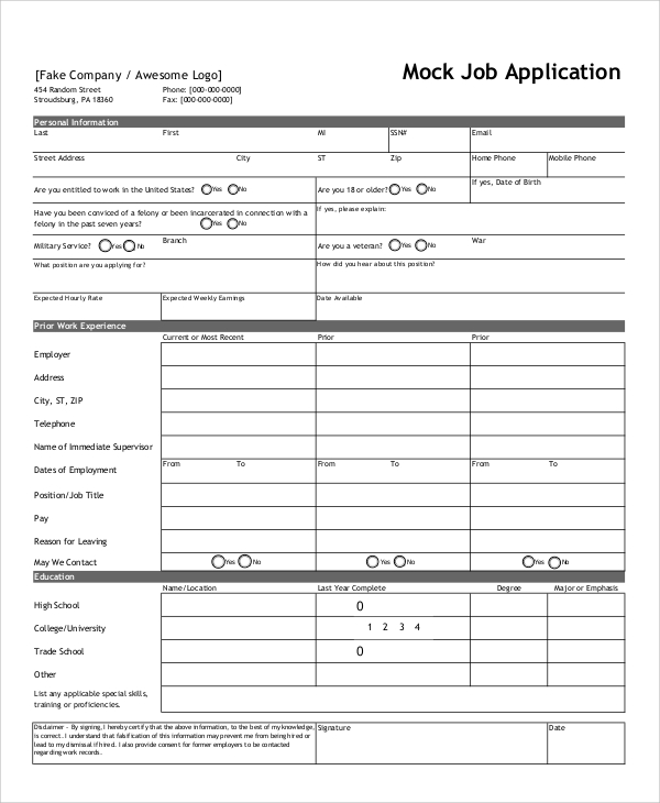 Mock Job Application