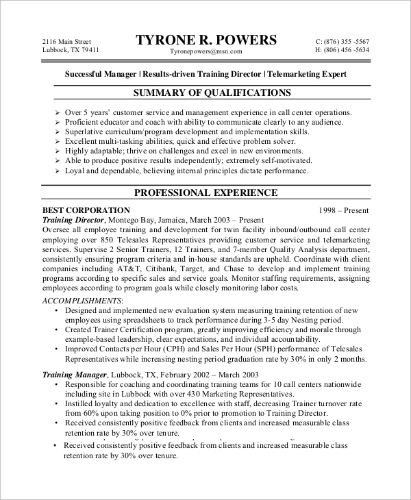 resume for customer service skills