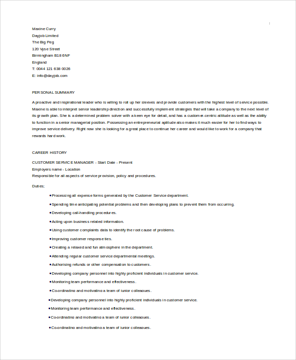 Sample Customer Service Resume 8 Examples In Word PDF