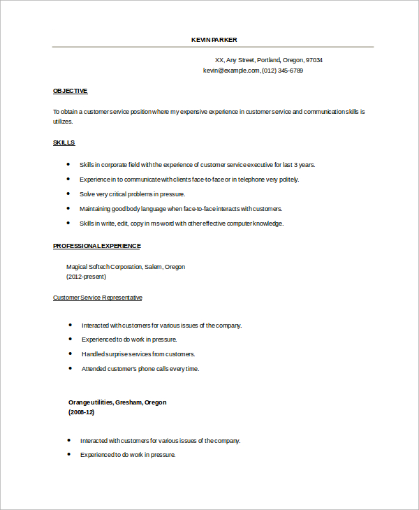 customer service representative resume