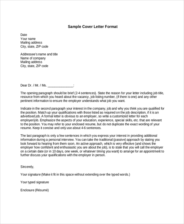 FREE 8+ Sample Cover Letter Formats in PDF