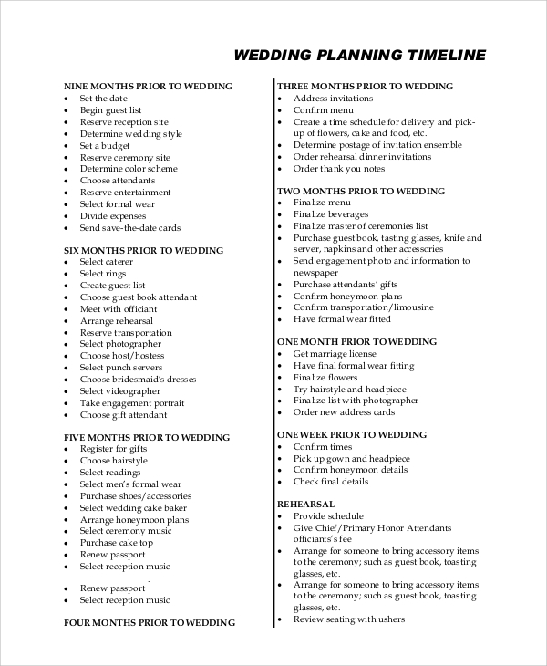 free 8 sample wedding planning checklists in pdf ms word pages google docs