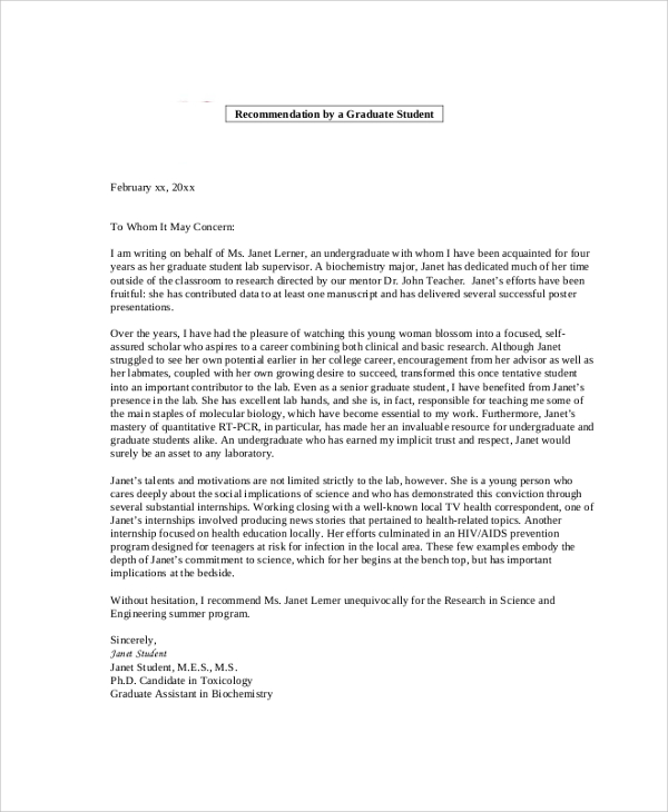 phd recommendation letter sample