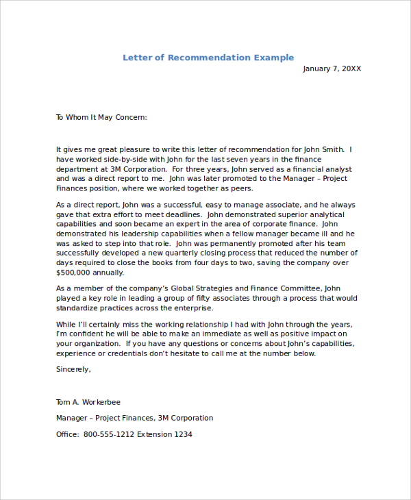 Reference Letter Recommendation Letter
