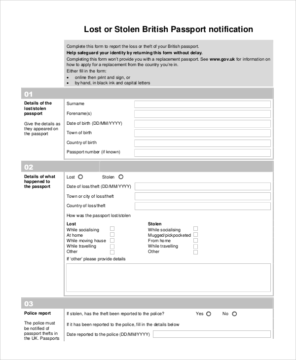 lost passport renewal form example