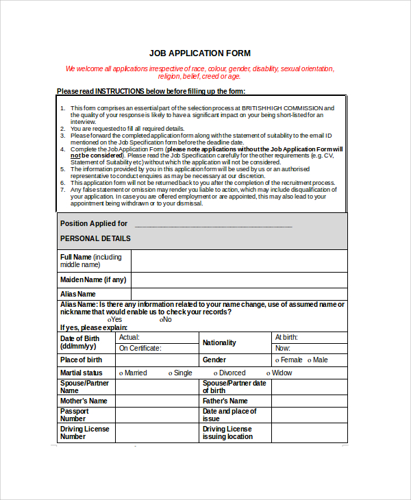 FREE 7+ Target Job Application Templates in PDF MS Word