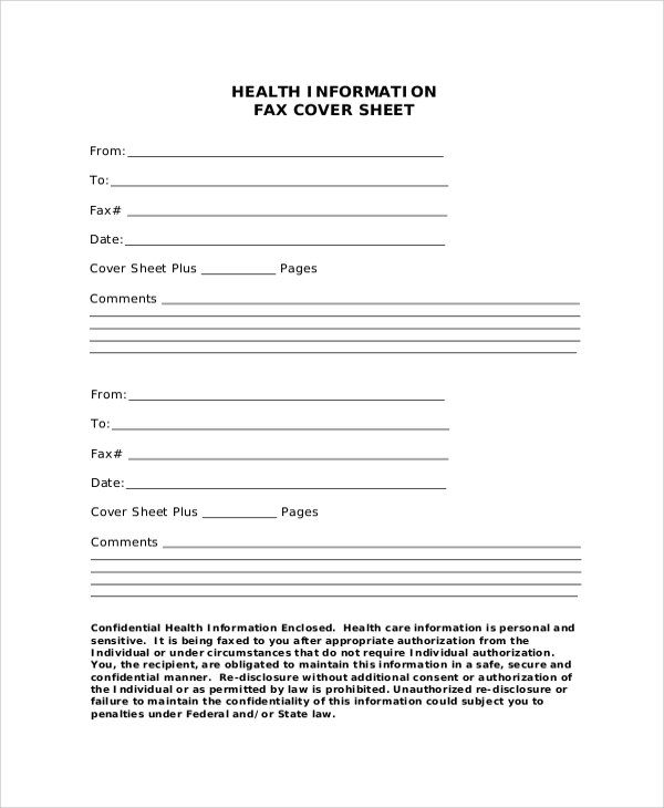 health information fax cover sheet
