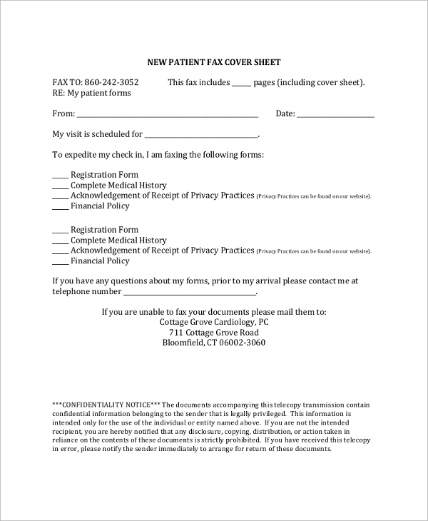 new patient fax cover sheet