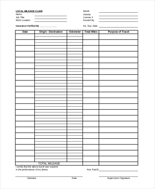 FREE 7+ Sample Mileage Tracker Templates in PDF Excel