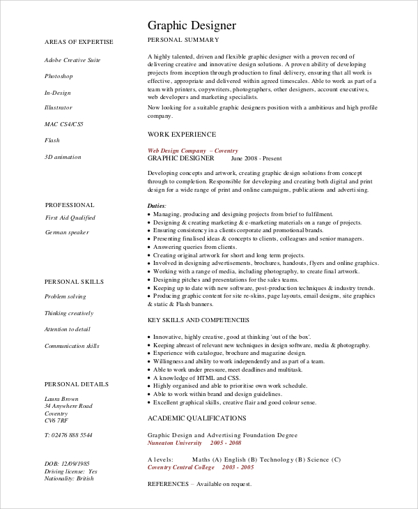 graphic design resume example