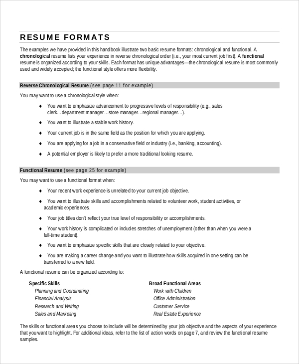 sample resume format example