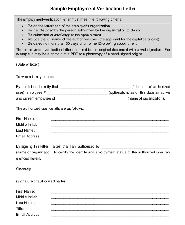 Sample Employment Verification Letter 8 Examples In Pdf Word