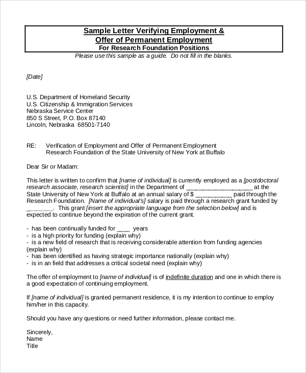 verification of employment letter sample