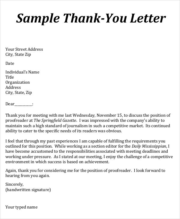 business thank you letter format