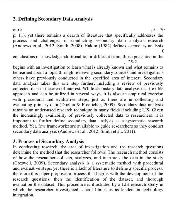 secondary data analysis sample