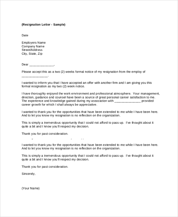 Letter Of Resignation Professional Database Letter Template Collection