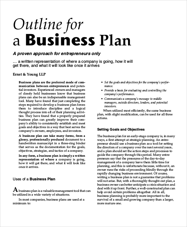 business plan presentation outline