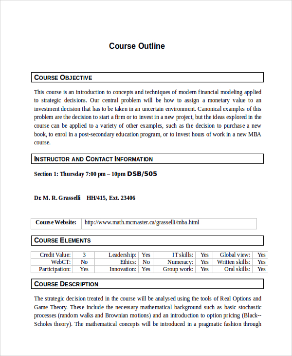 Course Content Template   Course Outline Sample 