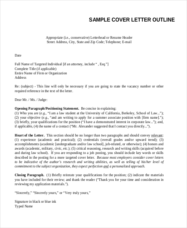 Cover Letter Outline Template - Online Cover Letter Library