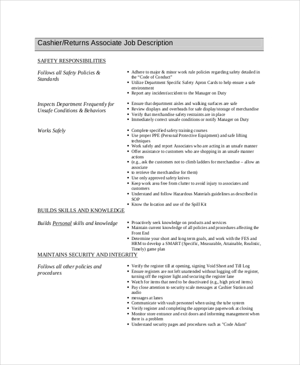 FREE 15+ Sample Cashier Job Descriptions in PDF, Word