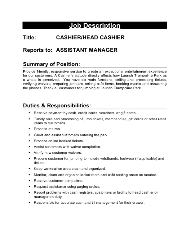 Roles And Responsibilities Of A Cashier - Printable Templates Free