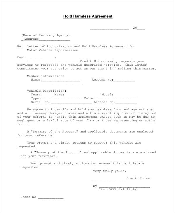 FREE 10 Sample Hold Harmless Agreement Templates In PDF MS Word 