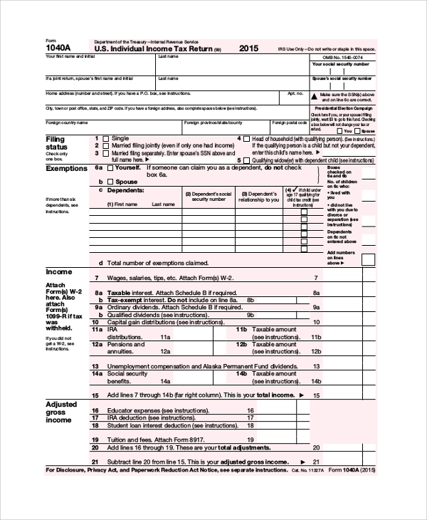 tax return form sample