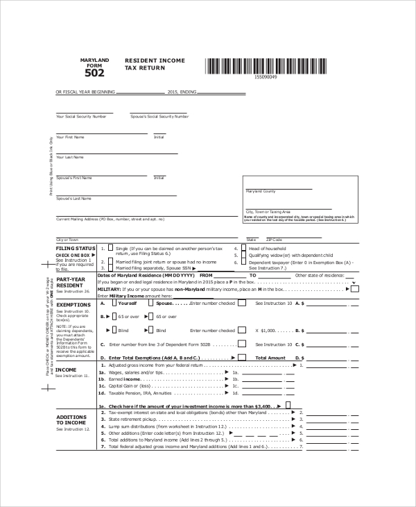 sample blank tax form