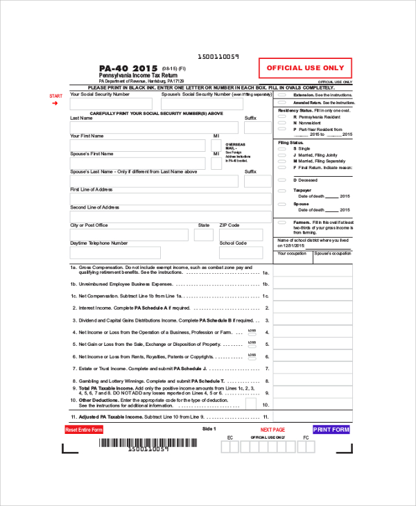 basic tax form sample