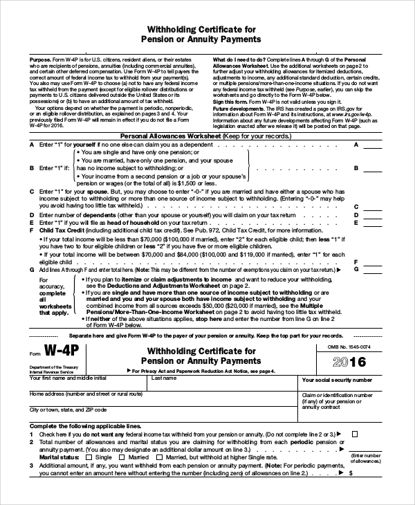 federal tax withholding form