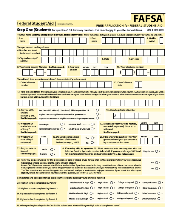 federal student tax form sample
