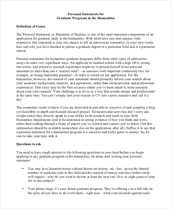 graduate personal statement template