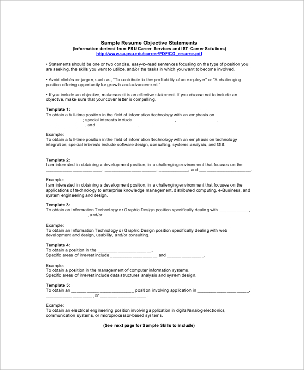 9+ Resume Objective Samples, Examples, Templates  Sample 