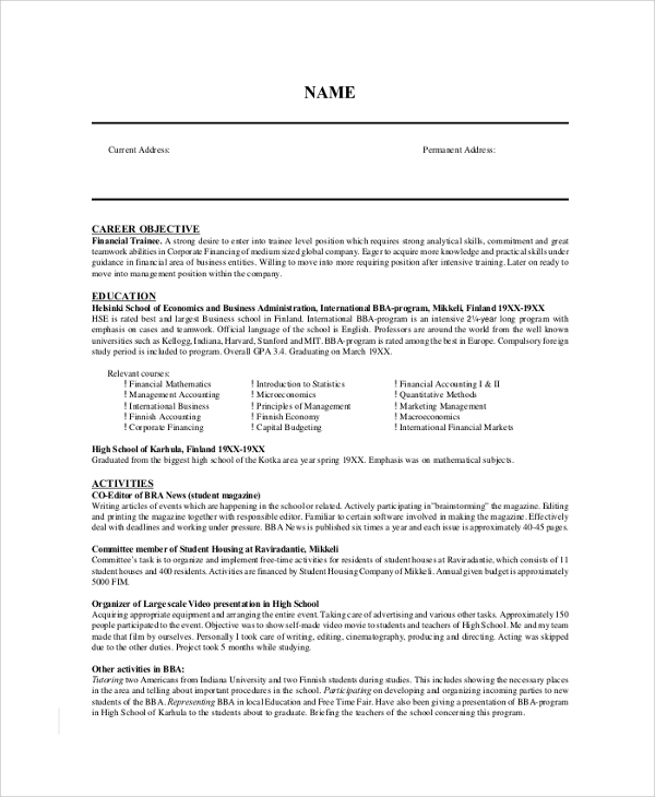 9  resume objective samples  examples  templates
