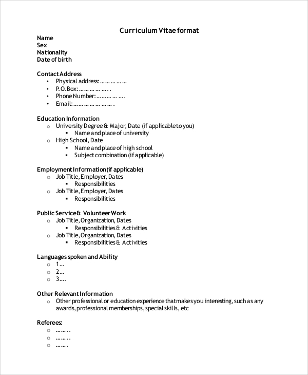 job cv resume format