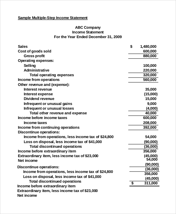 multi step income statement example