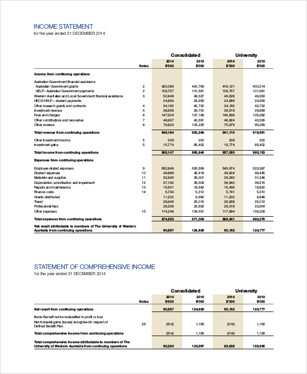 sample income statement example