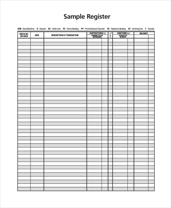 Free 9 Sample Checkbook Register Templates In Pdf Ms Word Excel