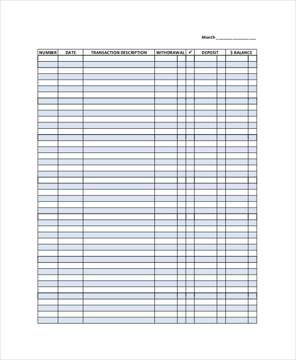 FREE 9+ Sample Checkbook Register Templates in PDF | MS Word | Excel