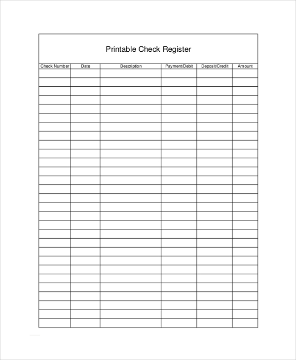 printable checkbook register