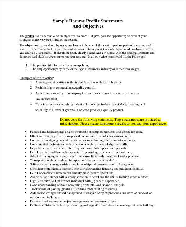 Sample Objective for Resume - 8+ Examples in PDF, Word