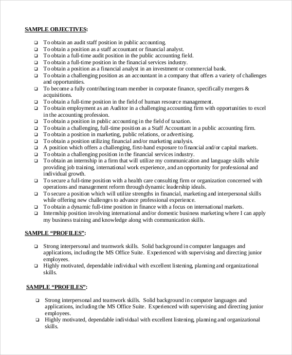 objective for accounting resume